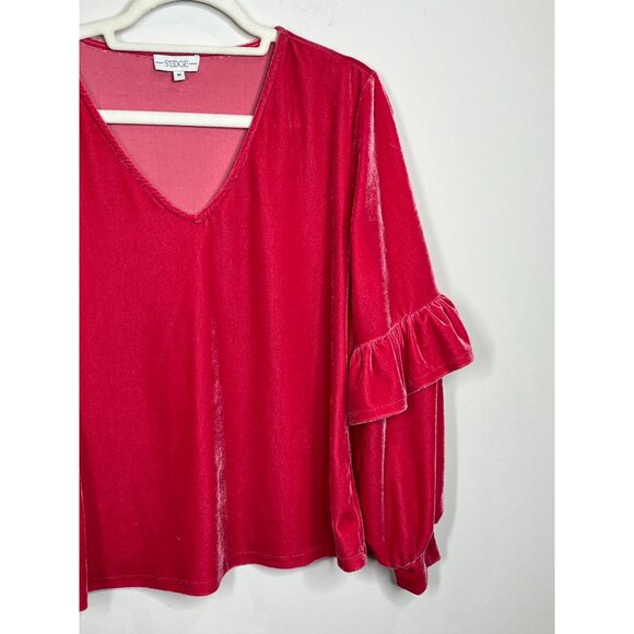 Sedge Top Womens Medium Shirt Velour Velvet Pink Blouse Boho Ruffles Casual Fall - Picture 3 of 15